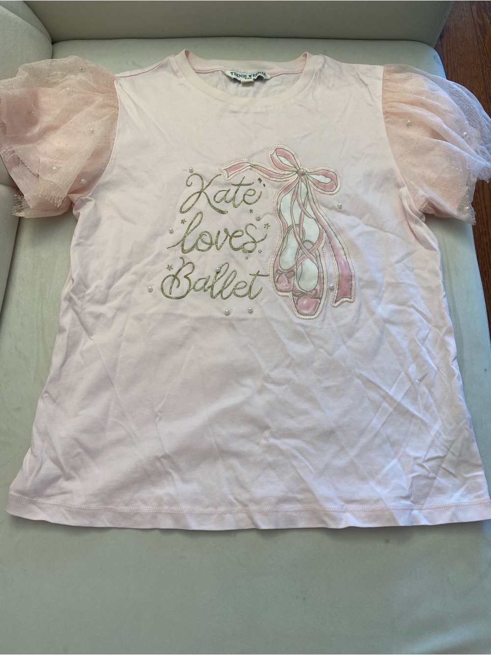 Girls' Pink 'Kate Loves Ballet' Tee with Tulle Sleeves